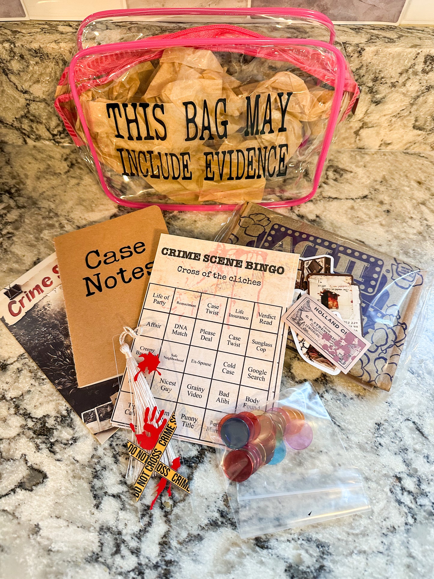 “This Bag May Include Evidence” True Crime Gift Set | Funny Cosmetic Bag for Crime Lovers