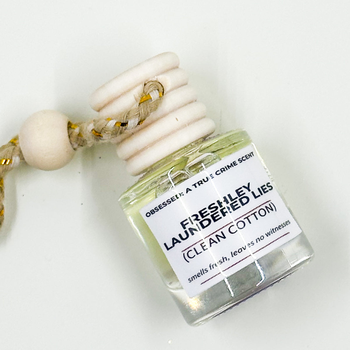 Freshly Laundered Lies – True Crime Car Diffuser (Clean Cotton)