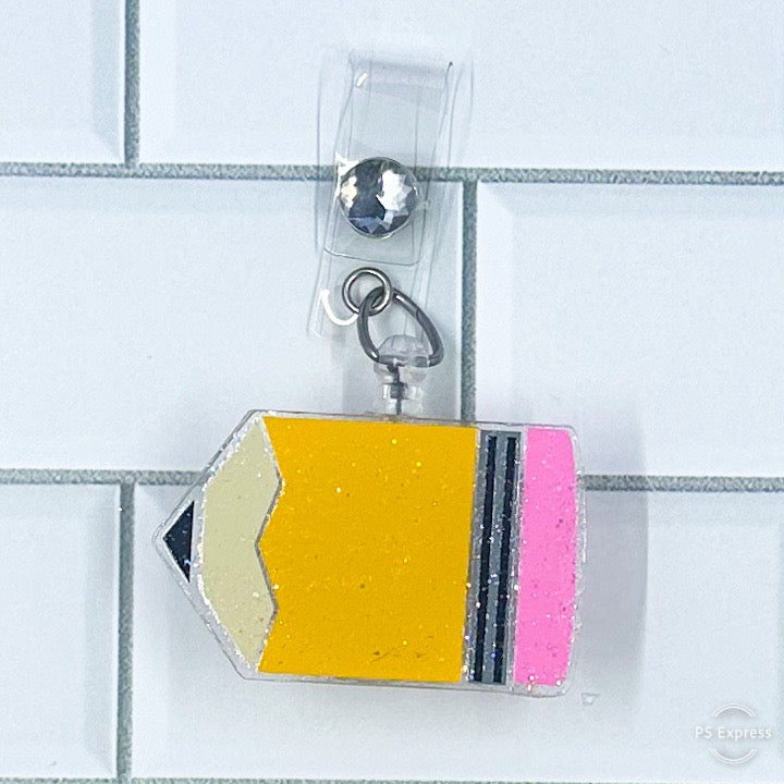 Personalized Pencil Badge Reel – Custom Teacher Name ID Holder