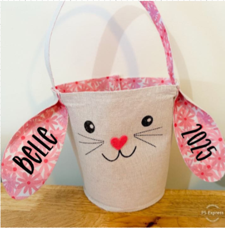 Personalized Canvas Bunny Easter Basket – Custom Name with Bunny Ears