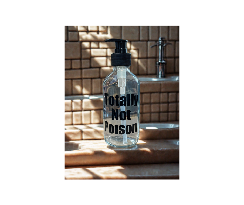 True Crime Soap Dispensers – “Evidence Cleaner,” “Totally Not Poison,” “Blood? What Blood?” – Funny Bathroom Decor