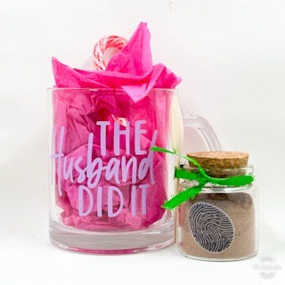 “The Husband Did It” Glass Mug + Hot Cocoa Gift Set