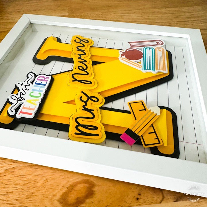 Personalized Teacher Appreciation 3D Frame – Custom Name & School Decor