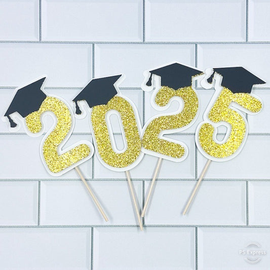 2025 Cupcake Toppers – Multi-Layered Gold Glitter with 3D Effect